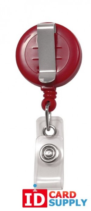 Red "No-Twist" Badge Reel with Clear Vinyl Strap and Belt Clip | Pack of 25