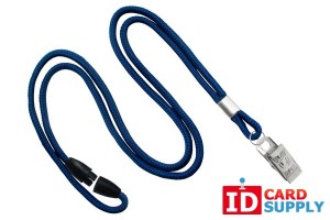 Navy Blue 3mm Round Lanyard with Breakaway and Nickel-Plated Bulldog Clip | QTY:100