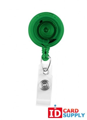 Pack of 25 Translucent Green Badge Reels with Clear Vinyl Strap & Spring Clip