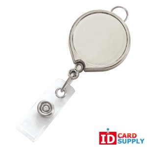QTY: 25 | Chrome Metallic Badge Reel With Clear Vinyl Strap & Belt Clip