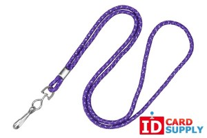 {2135-3029} Purple 1/8" Round Silver Metallic Lanyard w/ Steel Crimp and Swivel Hook (QTY 100)